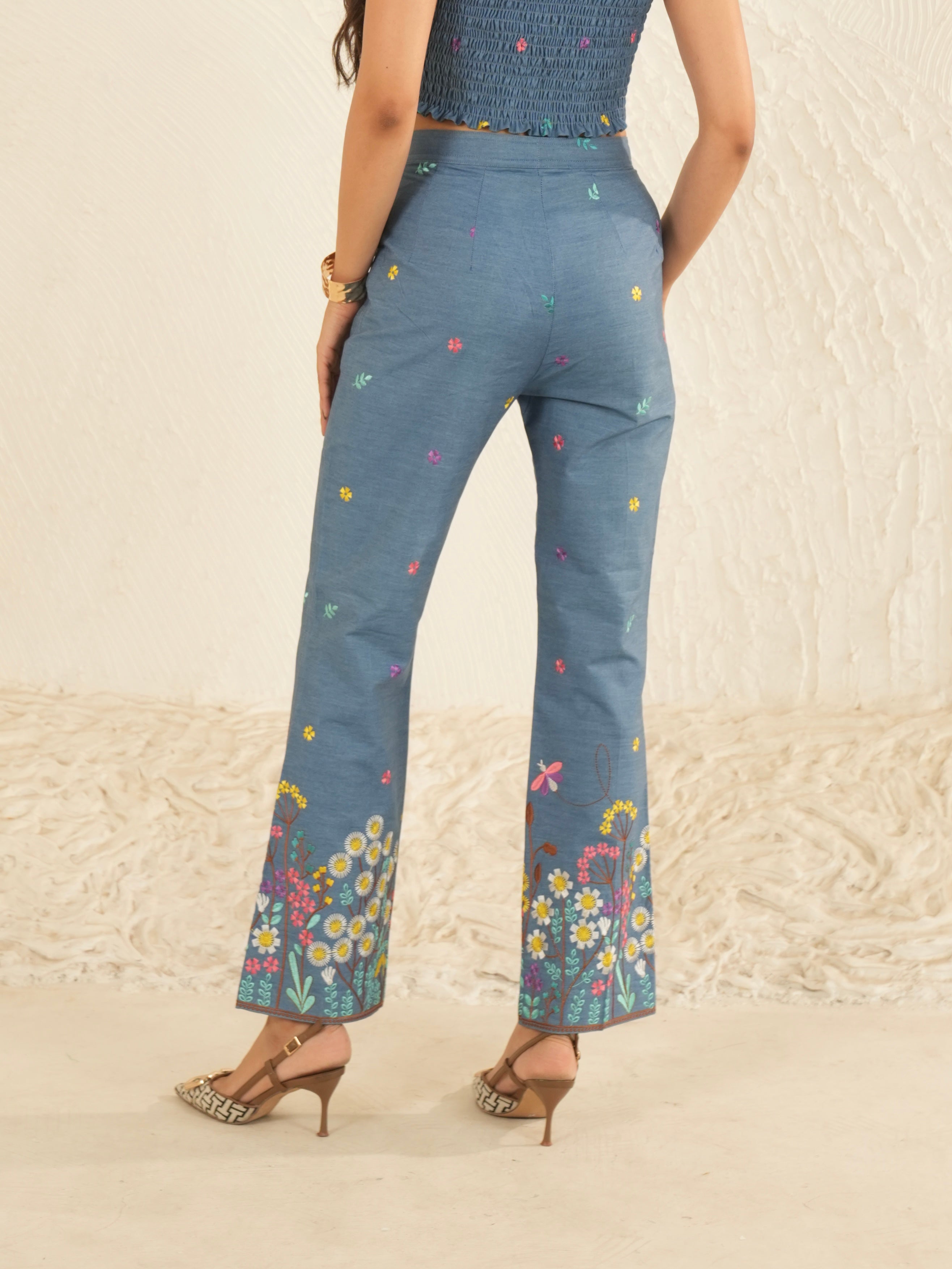 Wildflower Denim Embroidered Pants