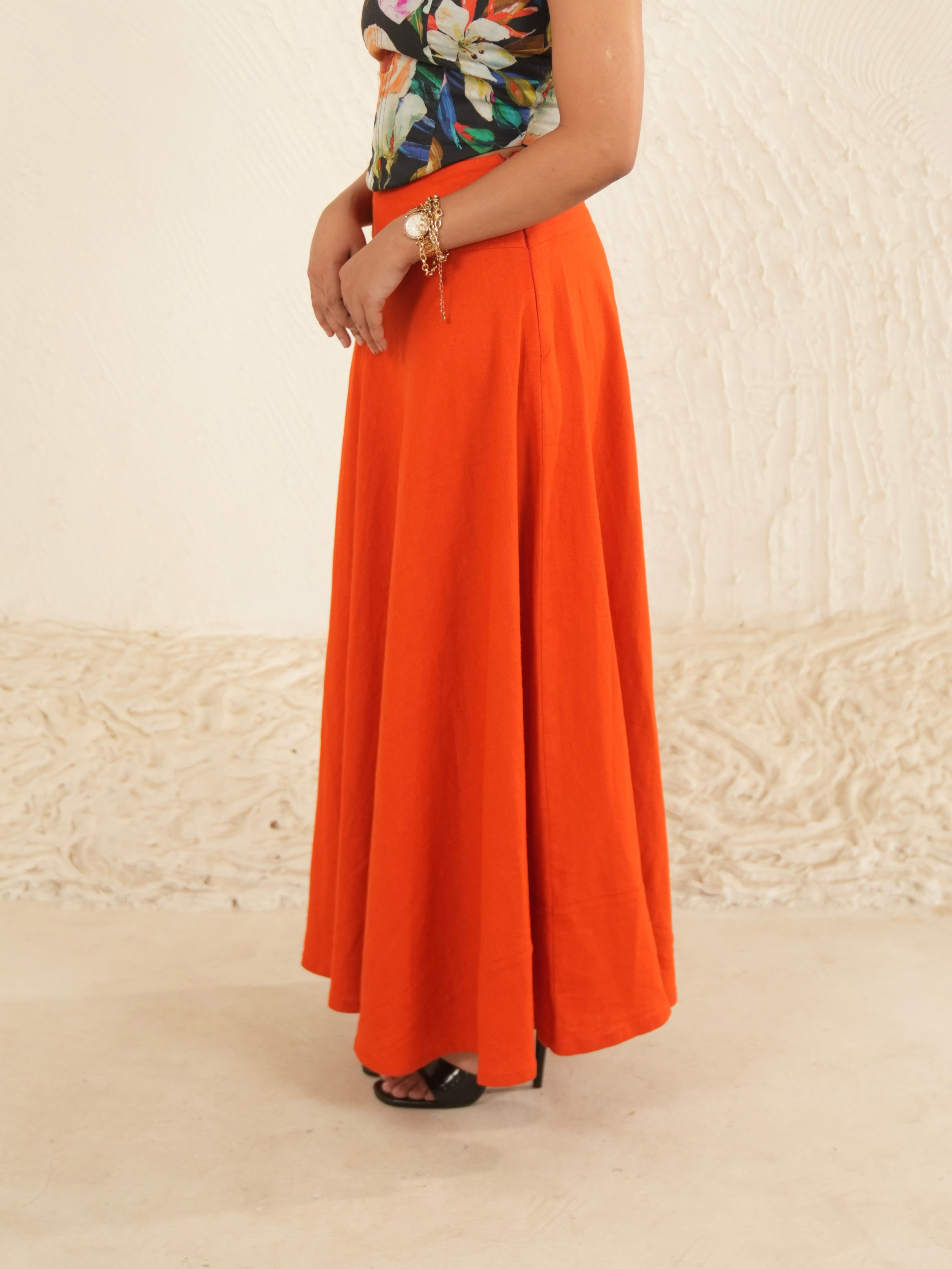 Sunflare Mid-Waist Linen Maxi Skirt