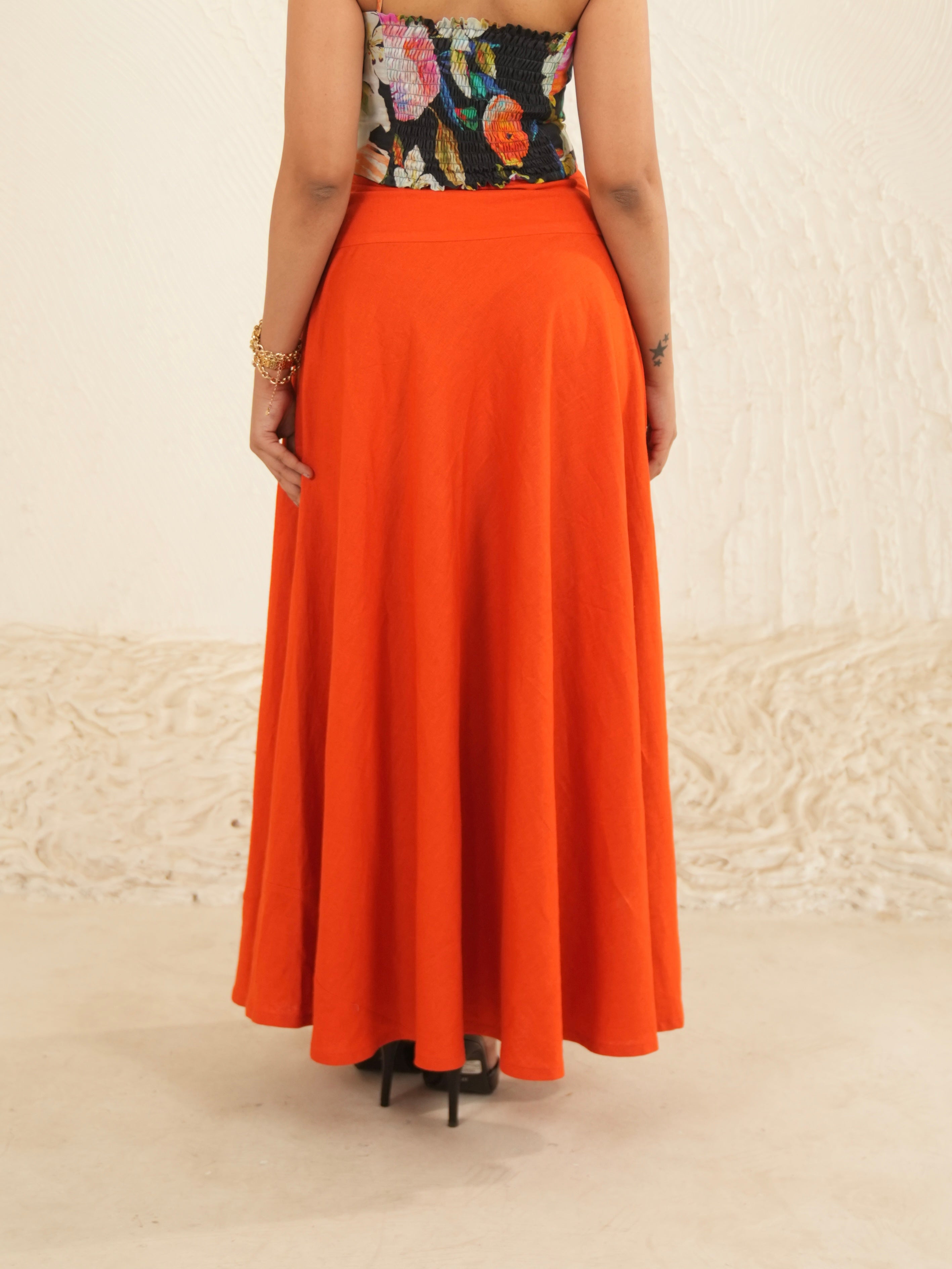 Sunflare Mid-Waist Linen Maxi Skirt