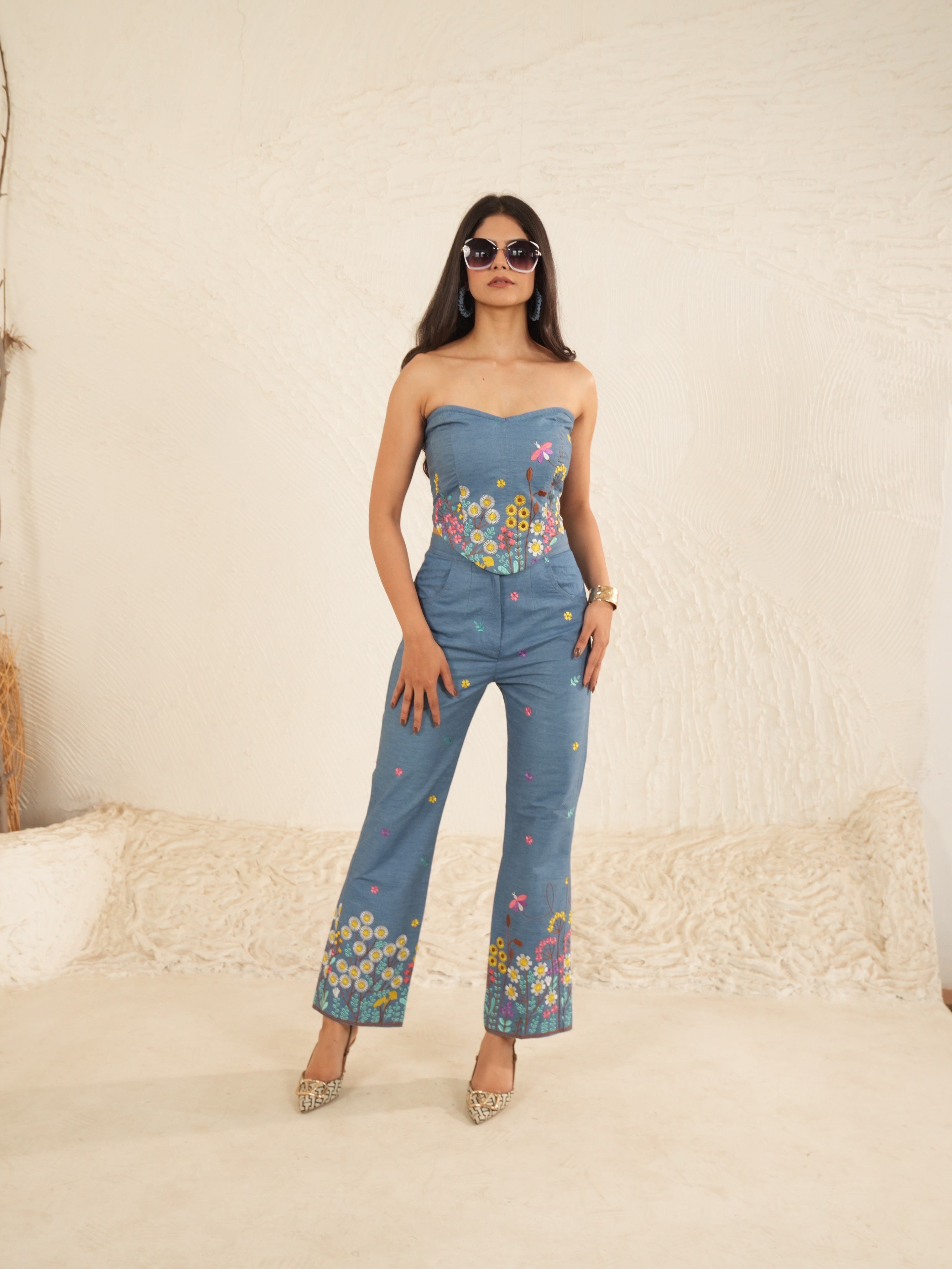 Wildflower Denim Embroidered Corset Top