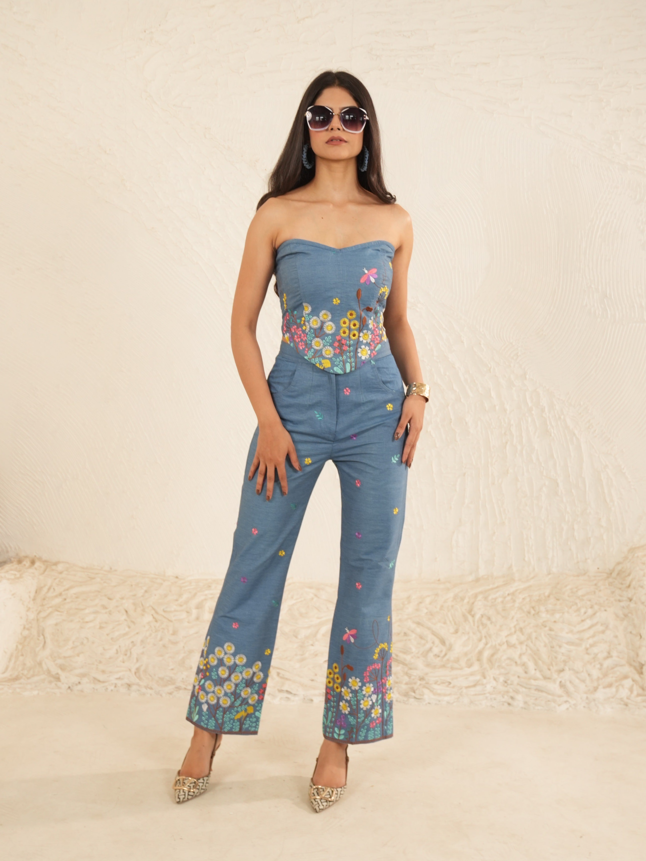 Wildflower Denim Embroidered Pants