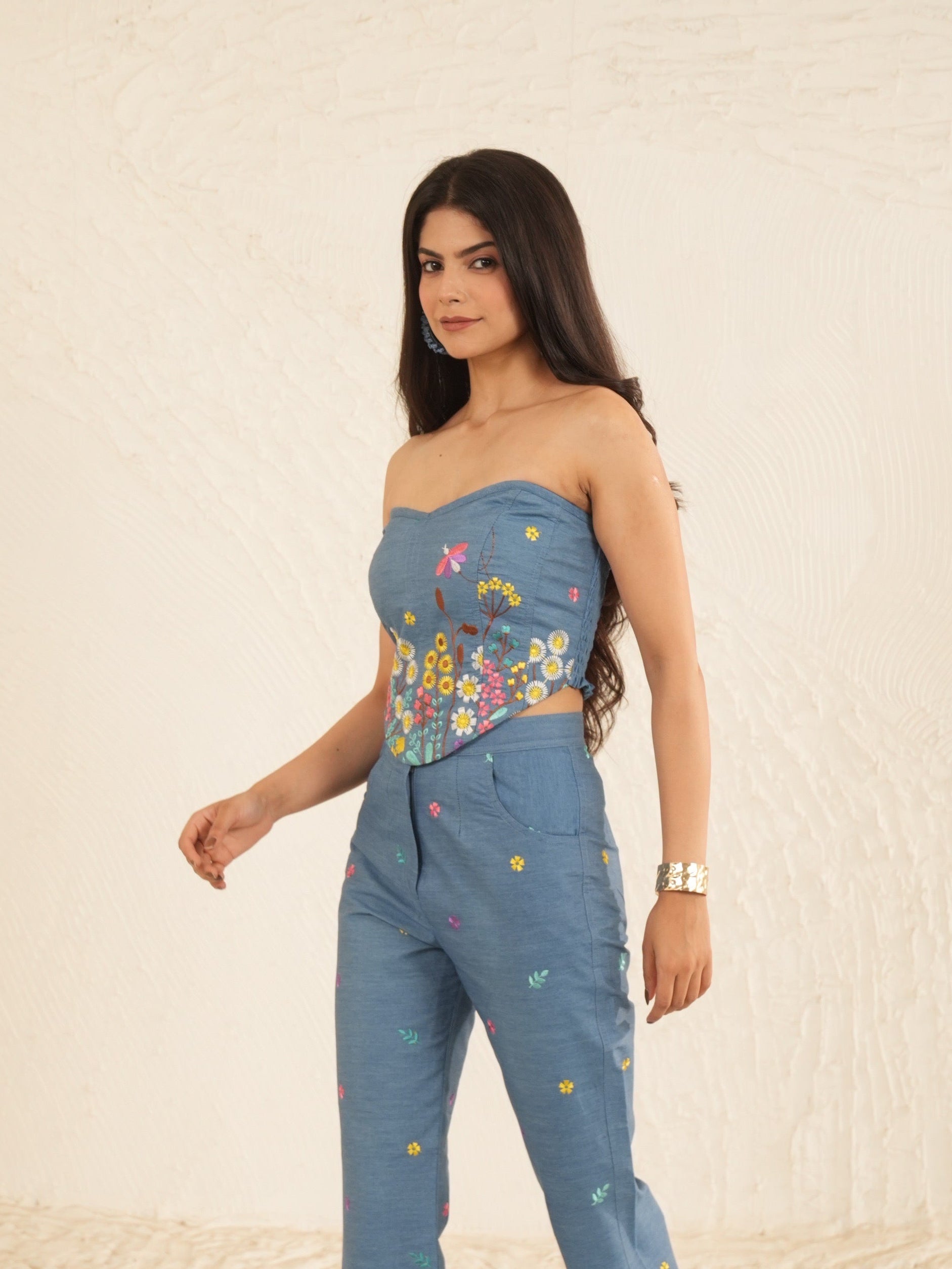 Wildflower Denim Embroidered Corset Top