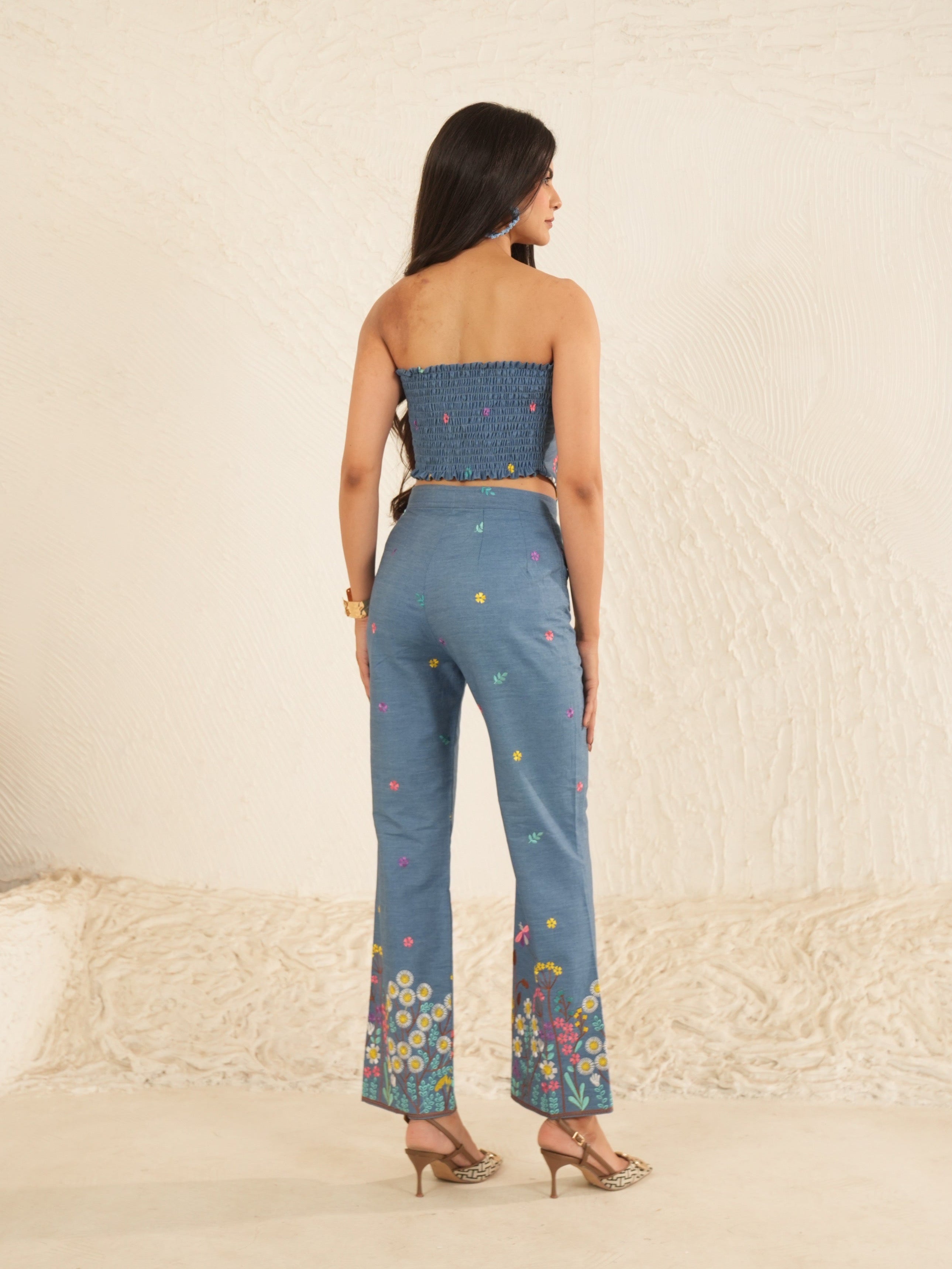 Wildflower Denim Embroidered Set