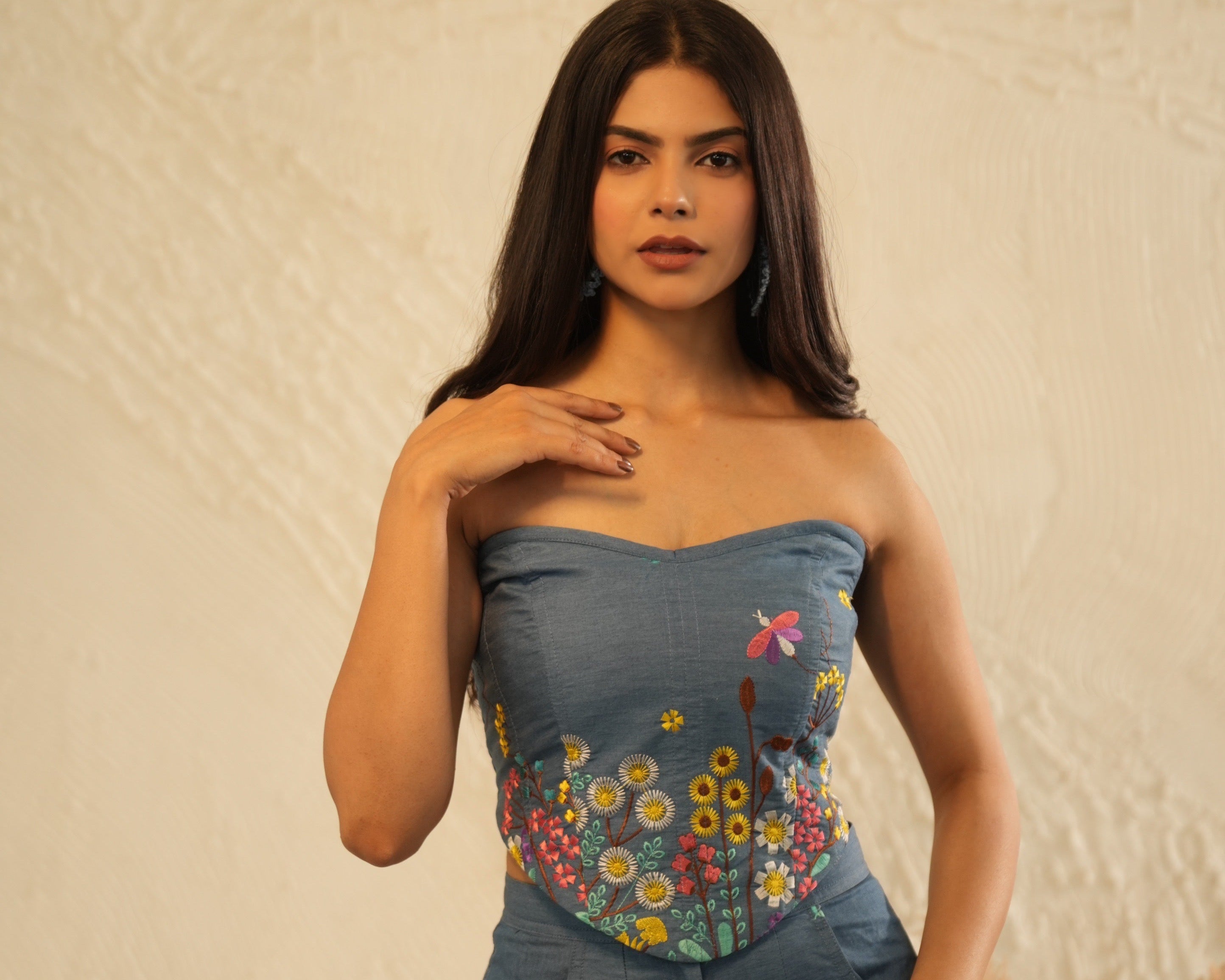 Wildflower Denim Embroidered Set