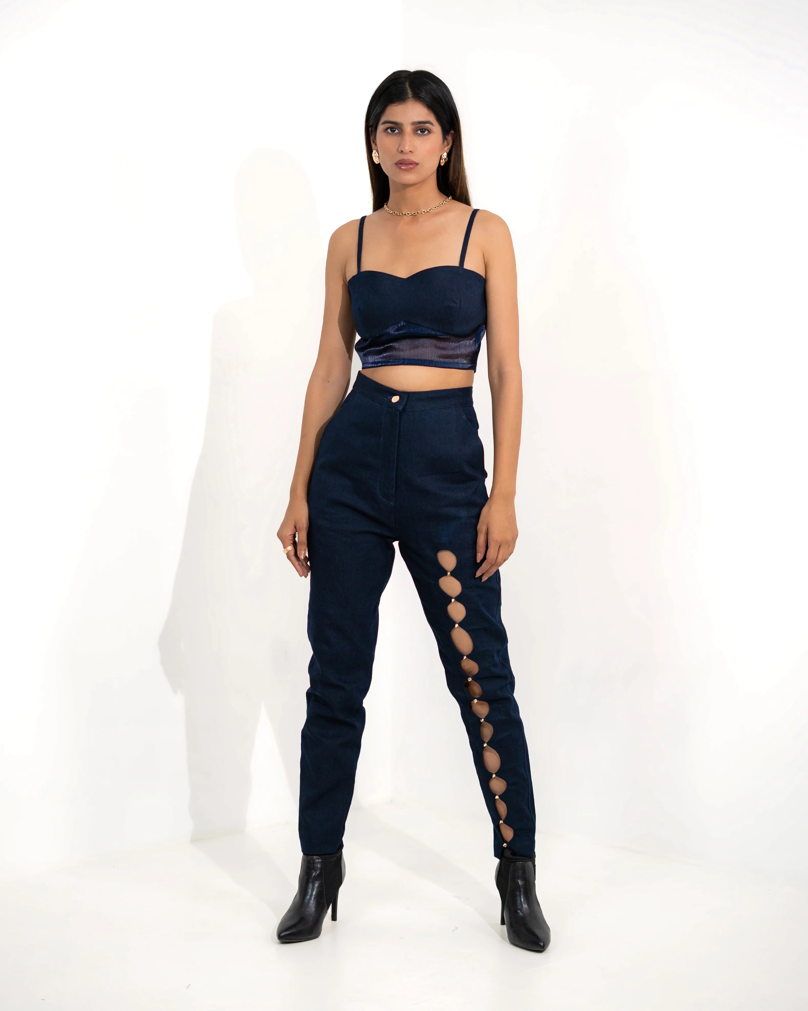 Stella Denim Bralette  Top and Cutout Pant  Co-ord Set