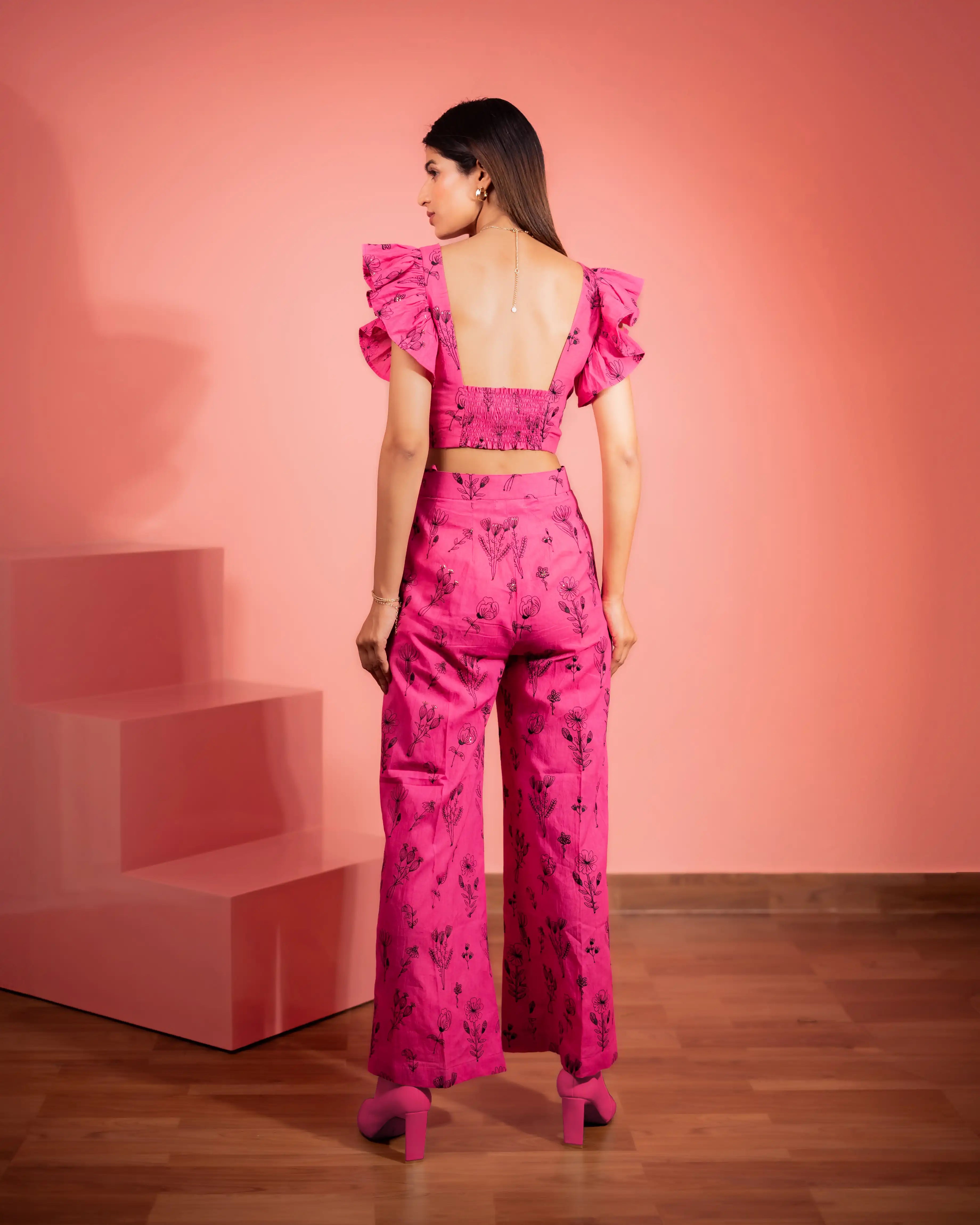 Valentina Floral  Embroidered Crop Top  & Pant Co-ord Set