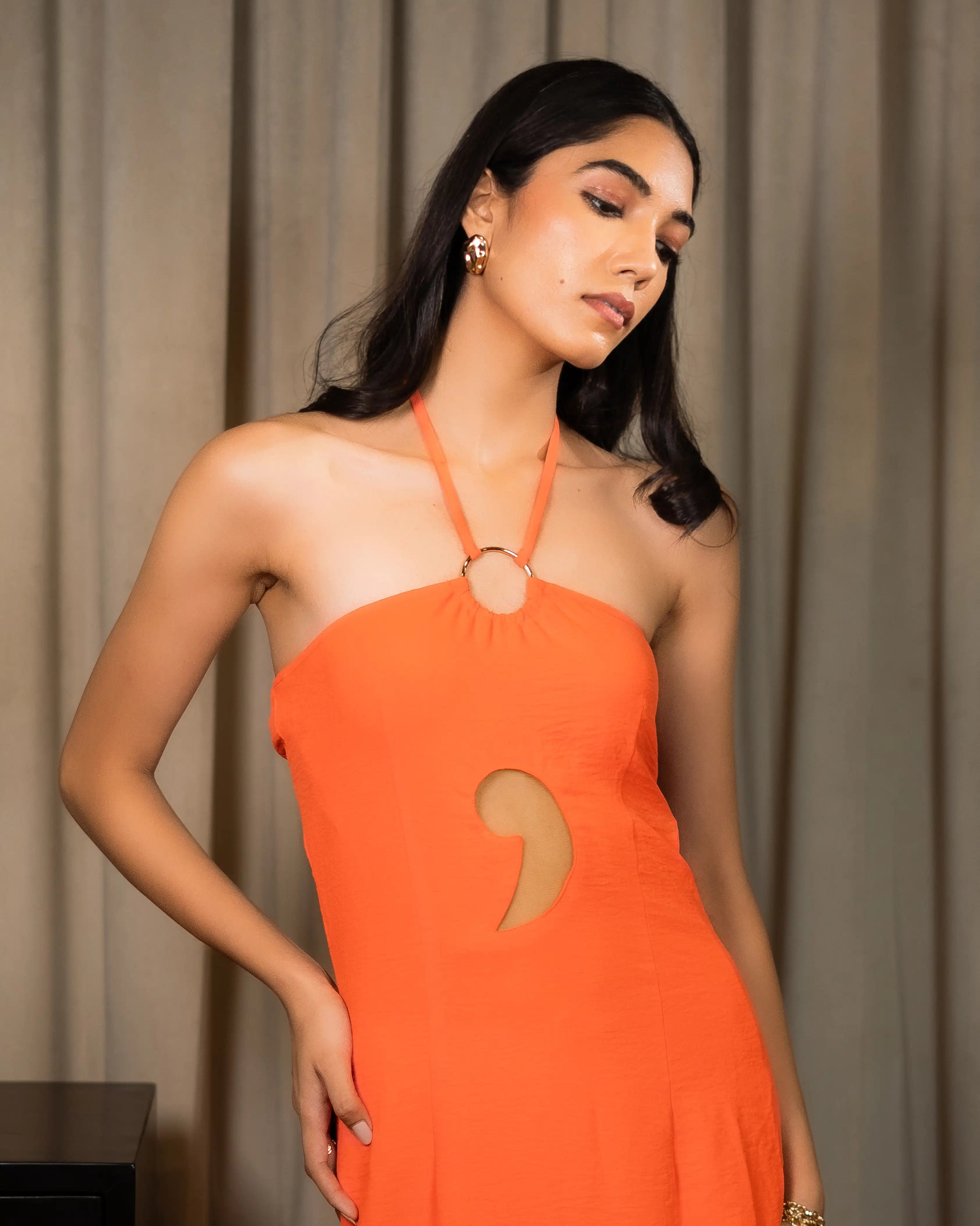 Nyla Logo Cutout  Halterneck Dress