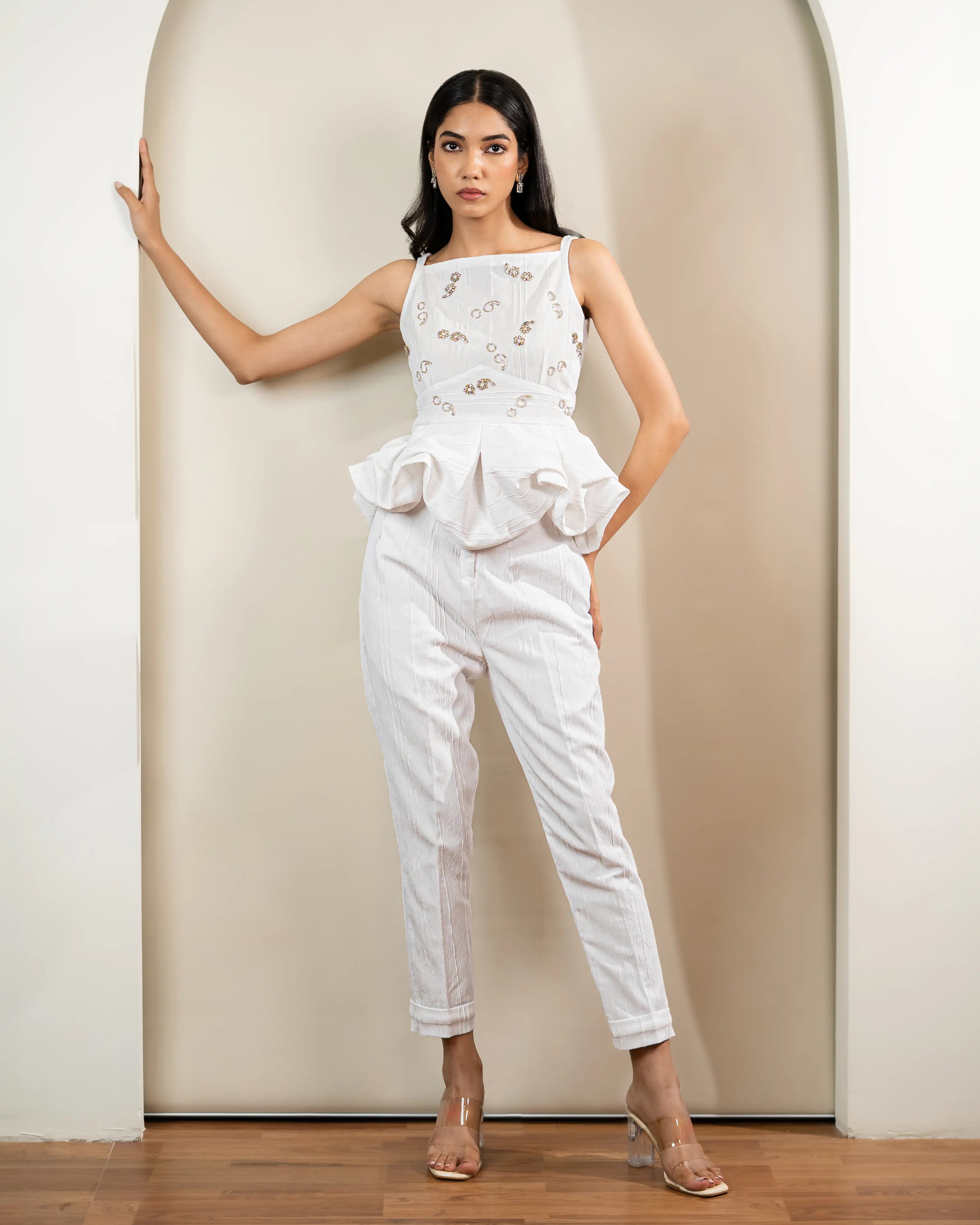 Aria Allover Logo Embellished Peplum Top Co-ord Set